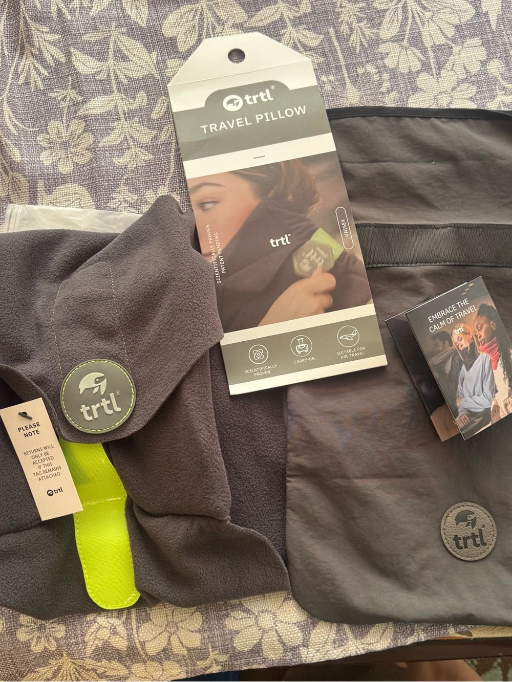 Trtl brand Travel Pillow - Charcoal Gray with Lime Accent. New with tags!
